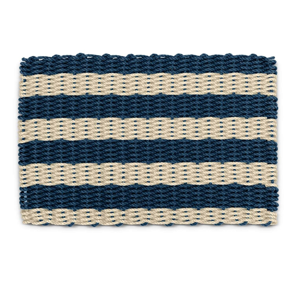 Lobster Rope Doormats, Outdoor Mats for Front Door in Navy & Light Tan Cabana Stripes, Wicked Good Doormats