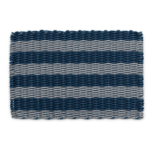 Doormats Outdoor Use, Navy & Silver Cabana Stripes Wicked Good Lobster Rope Doormat