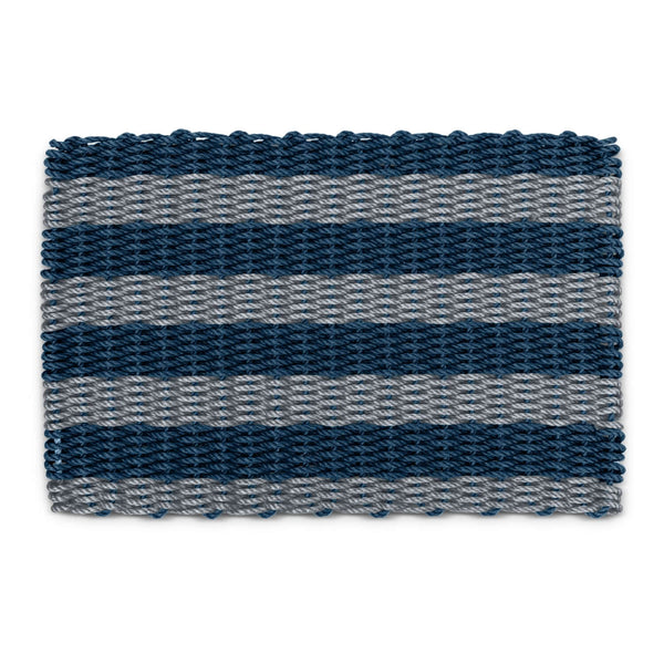 Doormats Outdoor Use, Navy & Silver Cabana Stripes Wicked Good Lobster Rope Doormat