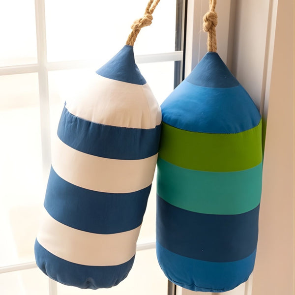 Navy and White Striped Buoy Accent Pillow, 18" x 12"