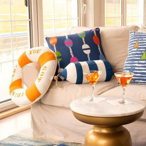 Navy and White Striped Buoy Accent Pillow, 18" x 12"