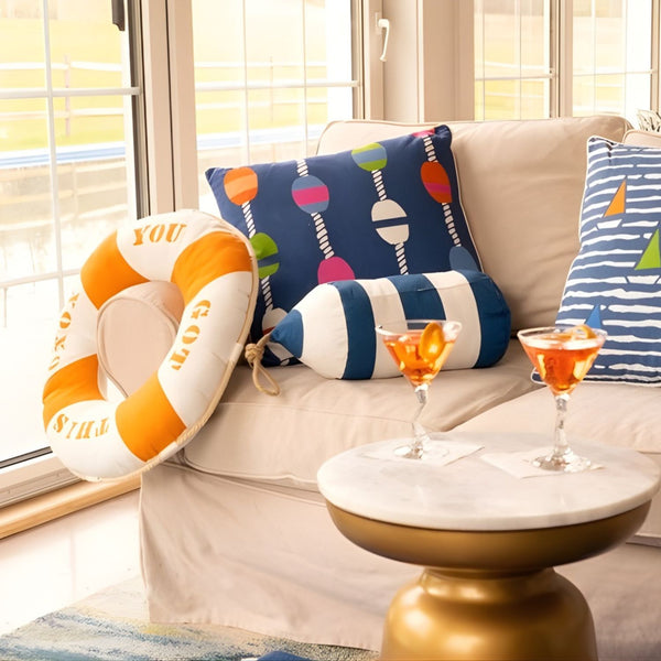 Navy and White Striped Buoy Accent Pillow, 18" x 12"