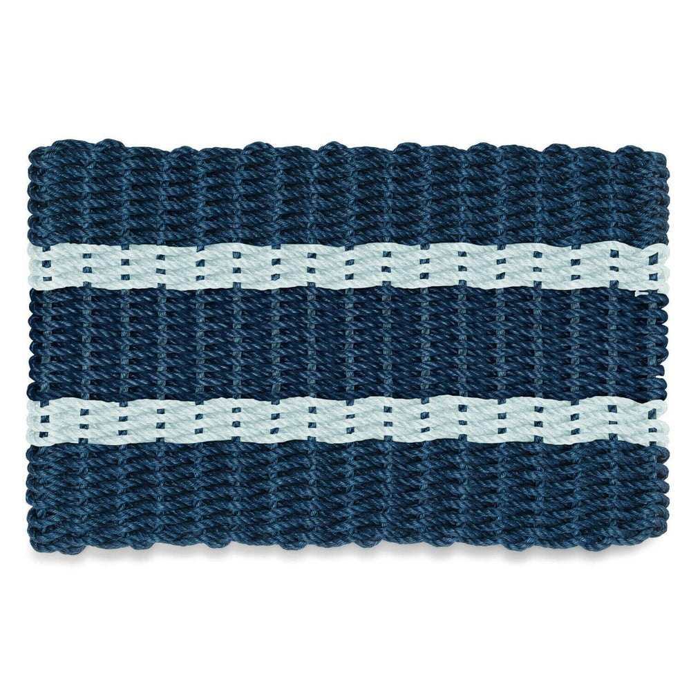 Lobster Rope Doormats, Outdoor Door Mats, Wicked Good Door Mats Made in Maine, Navy with 2 Seafoam Stripes