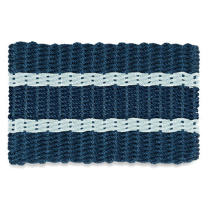 Lobster Rope Doormats, Outdoor Door Mats, Wicked Good Door Mats Made in Maine, Navy with 2 Seafoam Stripes