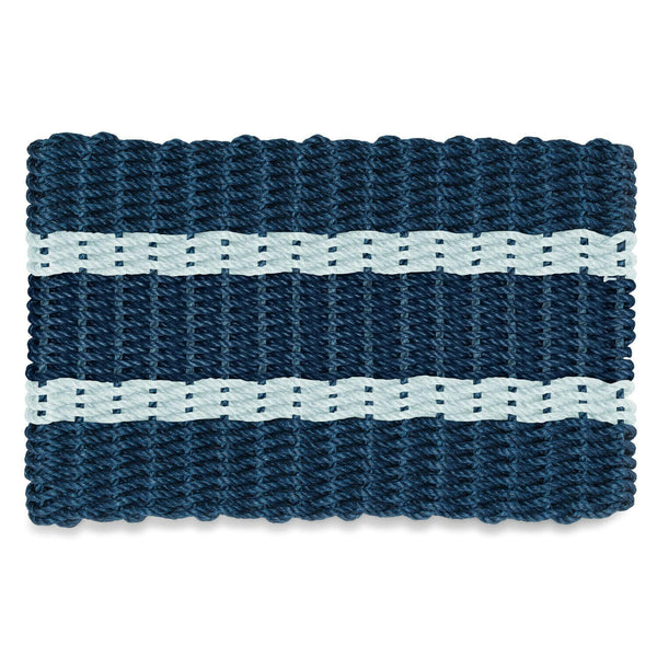 Lobster Rope Doormats, Outdoor Door Mats, Wicked Good Door Mats Made in Maine, Navy with 2 Seafoam Stripes