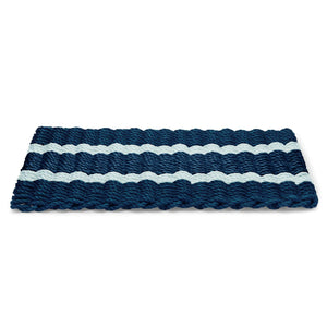 Lobster Rope Doormats, Outdoor Door Mats, Wicked Good Door Mats Made in Maine, Navy with 2 Seafoam Stripes