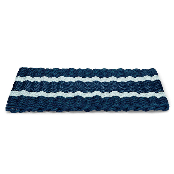 Lobster Rope Doormats, Outdoor Door Mats, Wicked Good Door Mats Made in Maine, Navy with 2 Seafoam Stripes