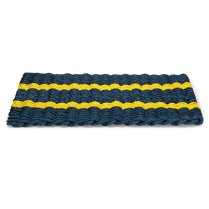 Lobster Rope Doormats, Outdoor Door Mats, Wicked Good Door Mats Made in Maine, Navy with 2 Yellow Stripes