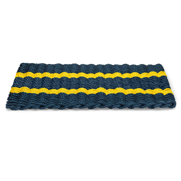 Lobster Rope Doormats, Outdoor Door Mats, Wicked Good Door Mats Made in Maine, Navy with 2 Yellow Stripes