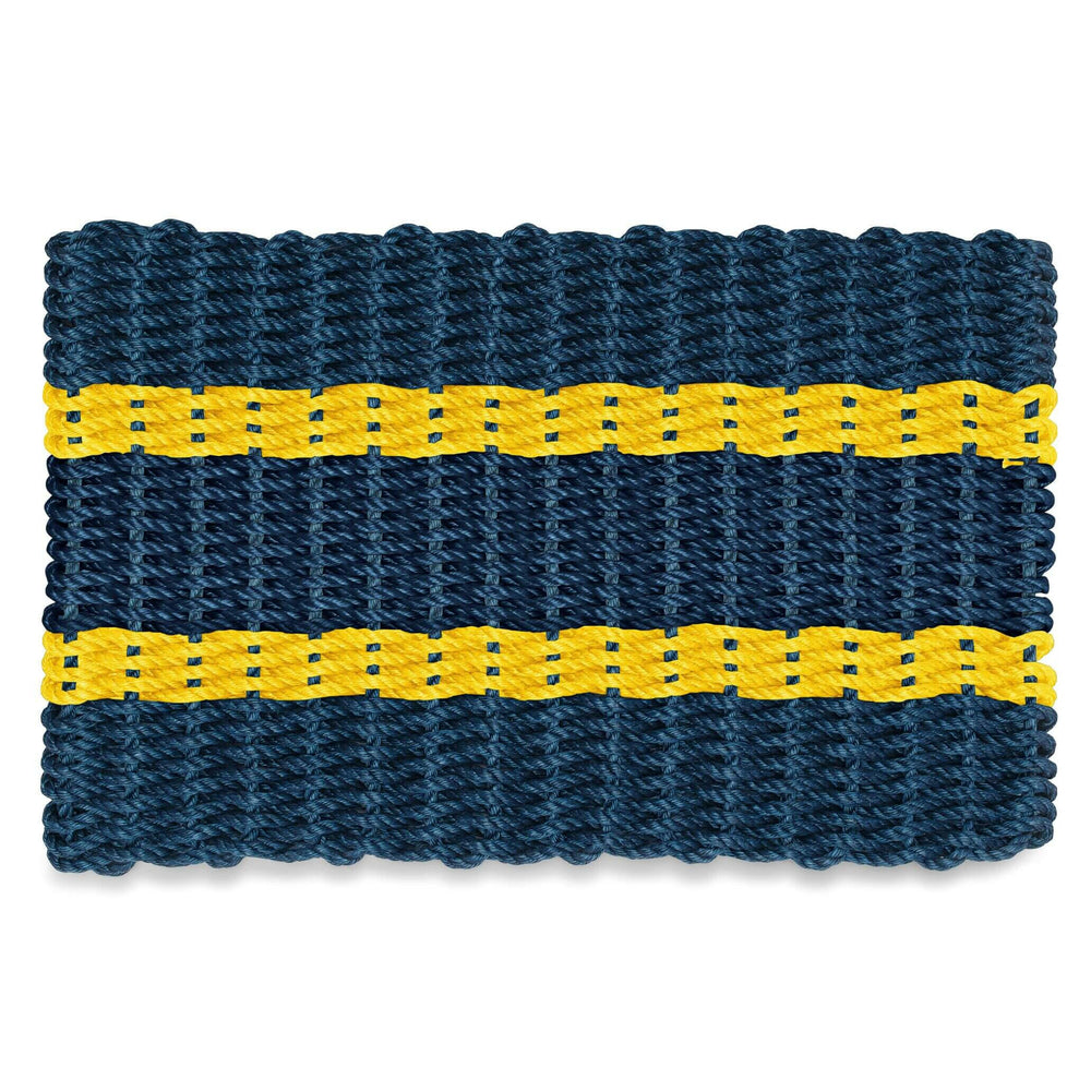 Lobster Rope Doormats, Outdoor Door Mats, Wicked Good Door Mats Made in Maine, Navy with 2 Yellow Stripes