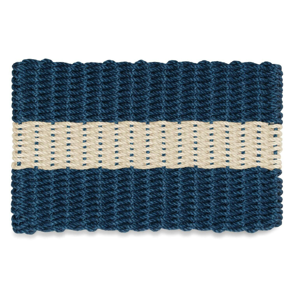 Lobster Rope Doormats, Outdoor Door Mats, Wicked Good Door Mats Made in Maine, Navy with Light Tan Stripe