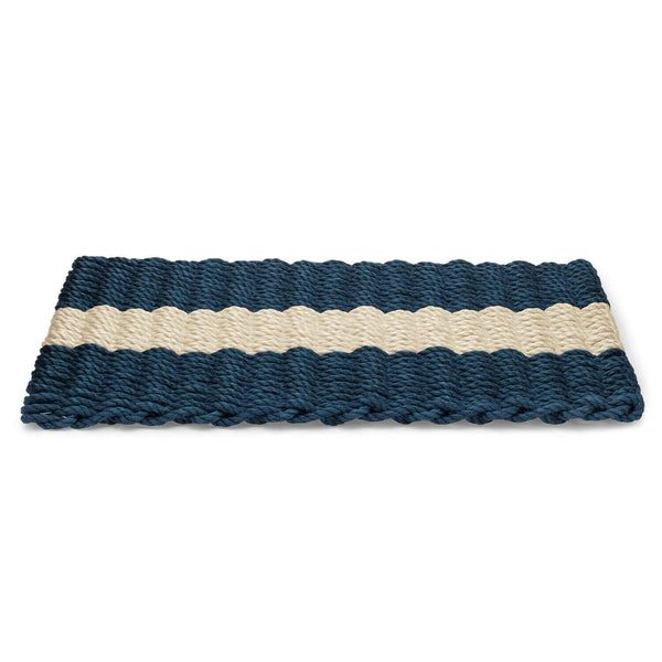 Lobster Rope Doormats, Outdoor Door Mats, Wicked Good Door Mats Made in Maine, Navy with Light Tan Stripe