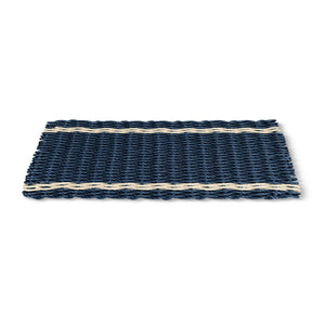 Outside Doormat for Front Door in Navy with Light Tan Tailored Stripes, Wicked Good Doormats, Lobster Rope Doormats