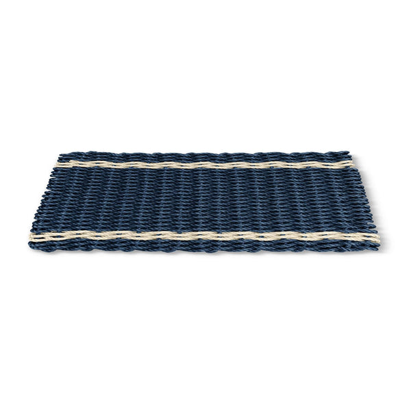 Outside Doormat for Front Door in Navy with Light Tan Tailored Stripes, Wicked Good Doormats, Lobster Rope Doormats
