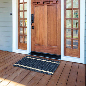 Welcome Mat for Outdoors, Lobster Rope Doormats, Navy with Light Tan Tailored Stripes Top Rated Doormats
