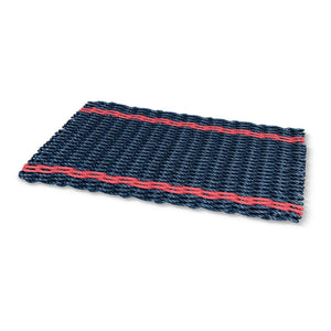 Waterproof Outdoor Doormats, Lobster Rope Doormats, Navy with Nantucket Red Tailored Stripes