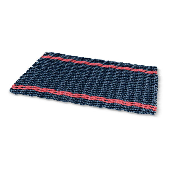 Waterproof Outdoor Doormats, Lobster Rope Doormats, Navy with Nantucket Red Tailored Stripes
