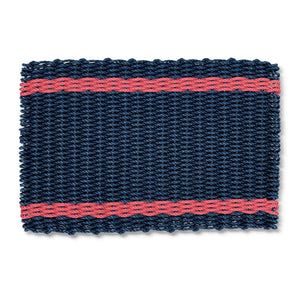Welcome Mat for Outdoors, Wicked Good Lobster Rope Doormat in Navy with Nantucket Red Tailored Stripes, Waterproof Outdoor Door Mats