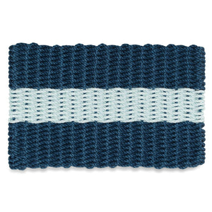 Lobster Rope Doormats, Outdoor Door Mats, Wicked Good Door Mats Made in Maine, Navy with Seafoam Stripe