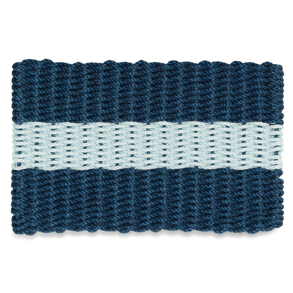 Lobster Rope Doormats, Outdoor Door Mats, Wicked Good Door Mats Made in Maine, Navy with Seafoam Stripe
