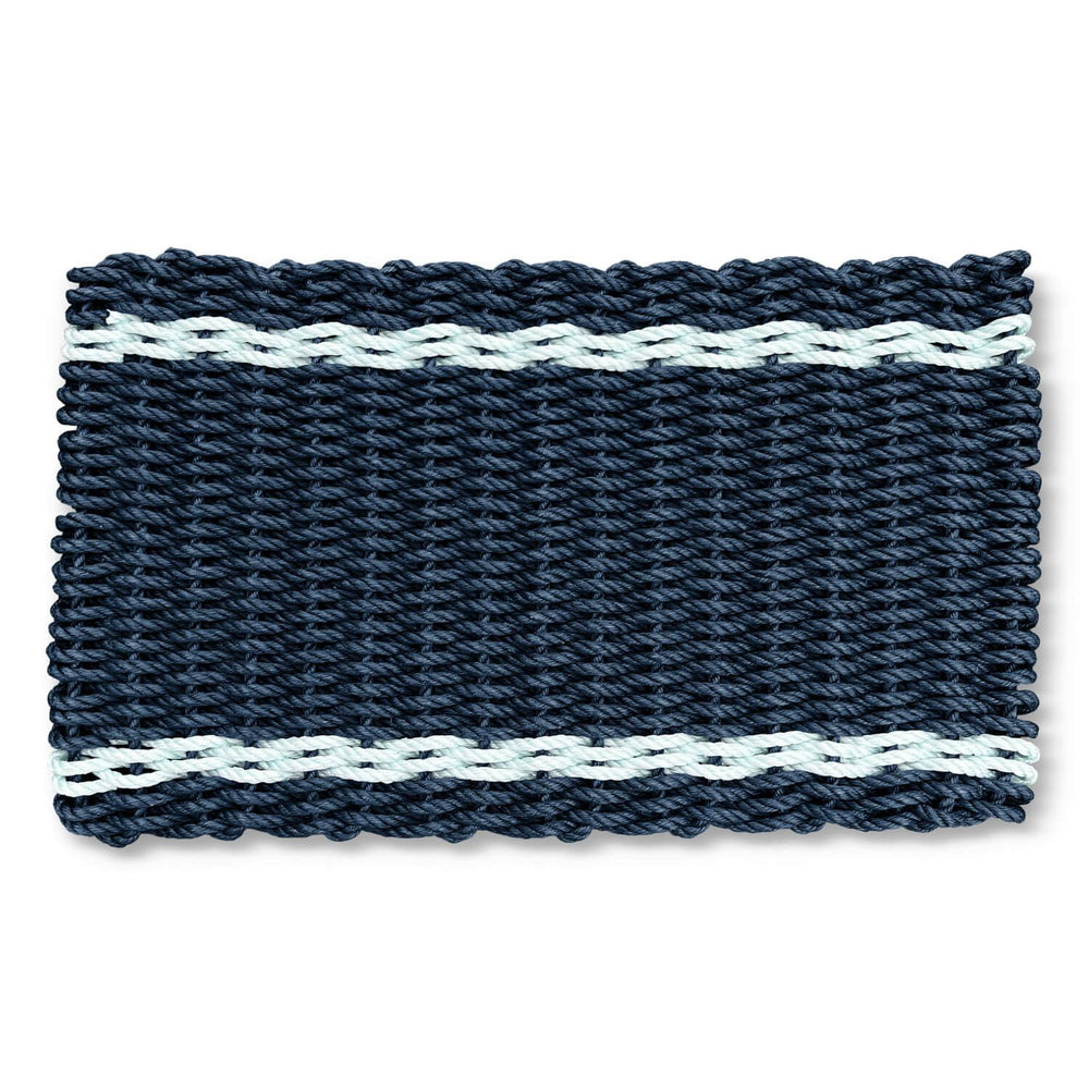 Lobster Rope Outdoor Door Mat in Navy with Seafoam Tailored Stripes, Wicked Good Doormats, Outside Doormat for Front Door