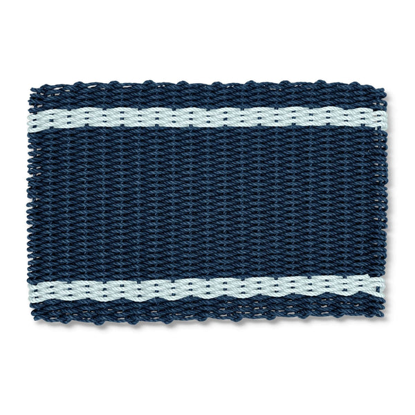 Lobster Rope Outdoor Door Mat in Navy with Seafoam Tailored Stripes, Wicked Good Doormats, Outside Doormat for Front Door