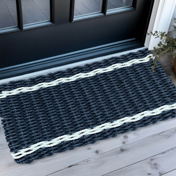 Top Rated Doormats in Waterproof Outdoor Doormats, Lobster Rope Doormats in Navy with Seafoam Tailored Stripes