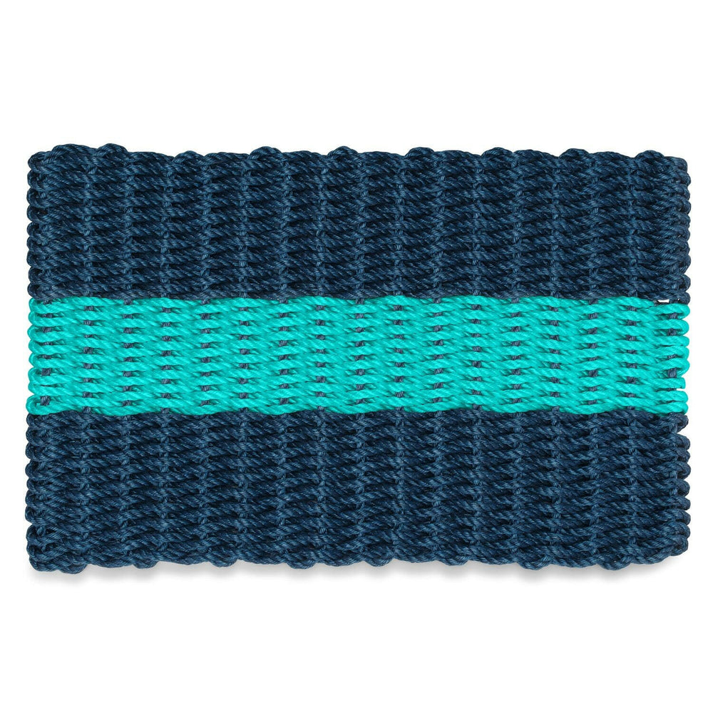 Lobster Rope Doormats, Outdoor Door Mats, Wicked Good Door Mats Made in Maine, Navy with Teal Stripe