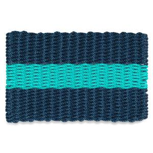 Lobster Rope Doormats, Outdoor Door Mats, Wicked Good Door Mats Made in Maine, Navy with Teal Stripe