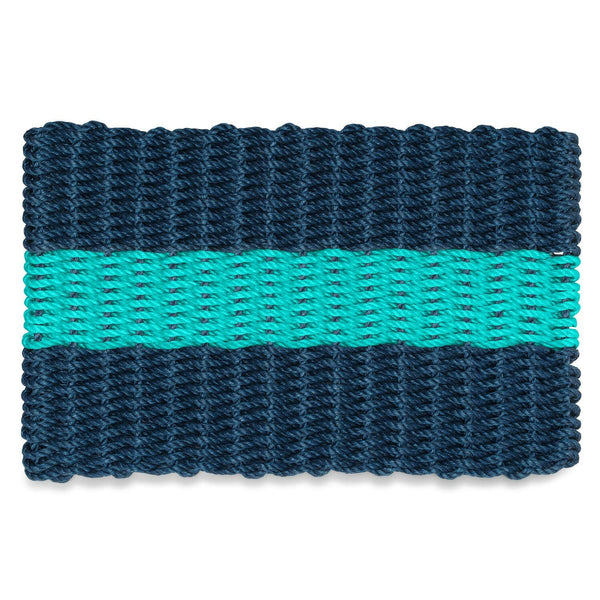 Lobster Rope Doormats, Outdoor Door Mats, Wicked Good Door Mats Made in Maine, Navy with Teal Stripe