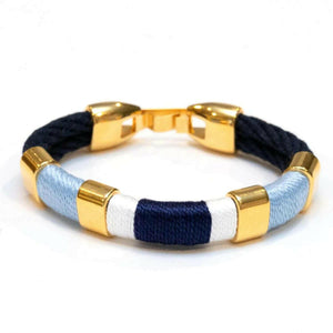 Nautical gold-accented rope bracelet, soft cotton rope, ideal for everyday coastal wear.