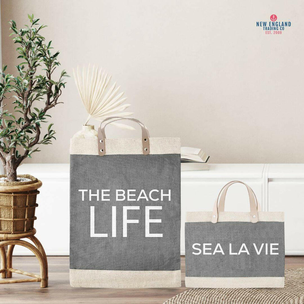 Newport Tall Market Tote in Gray, Jute Beach Tote, The Beach Life