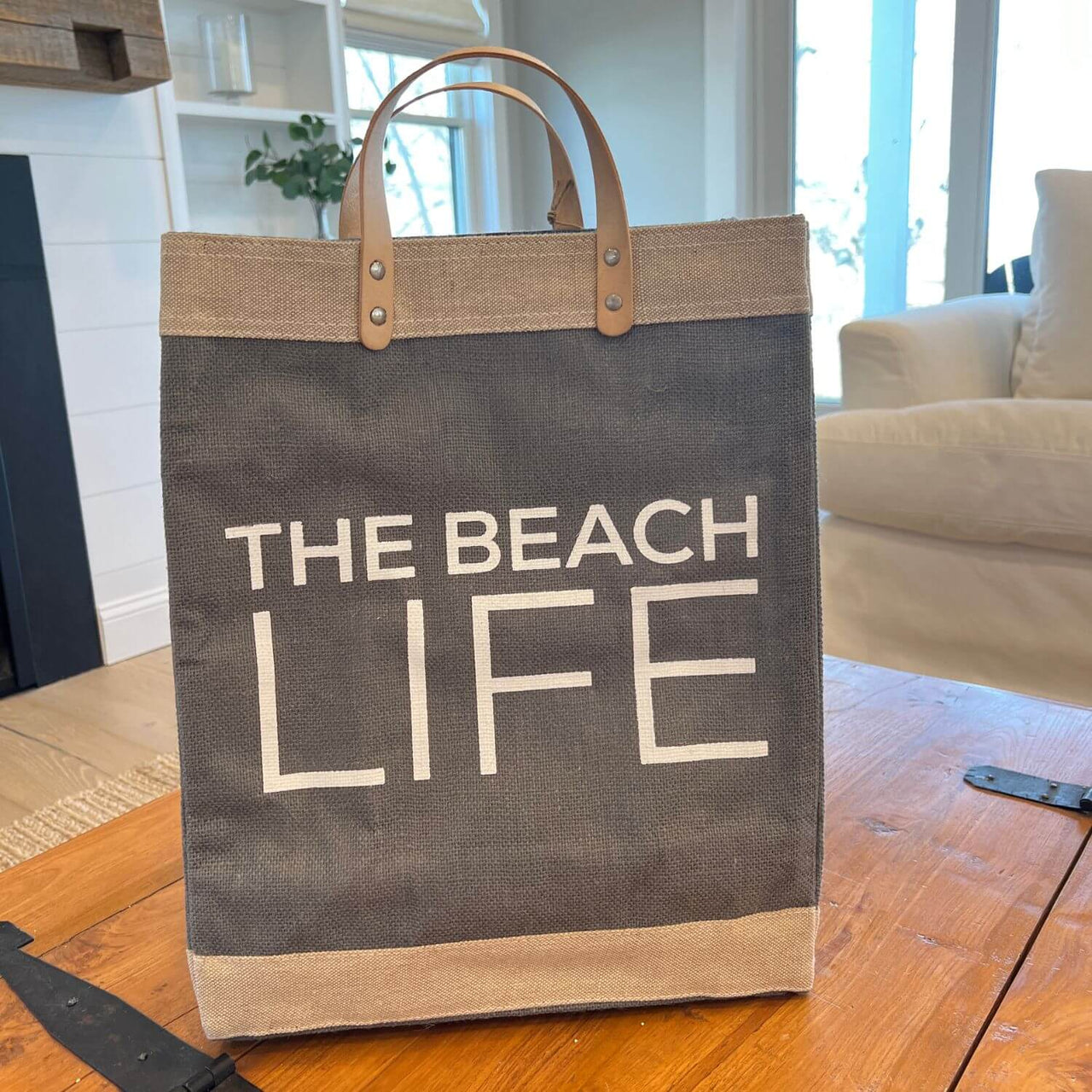 Newport Tall Market Tote in Gray, The Beach Life