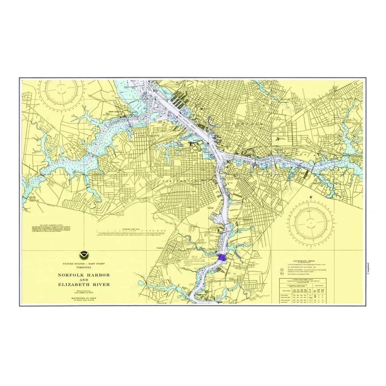 Nautical Chart Placemats, Locations in Virginia