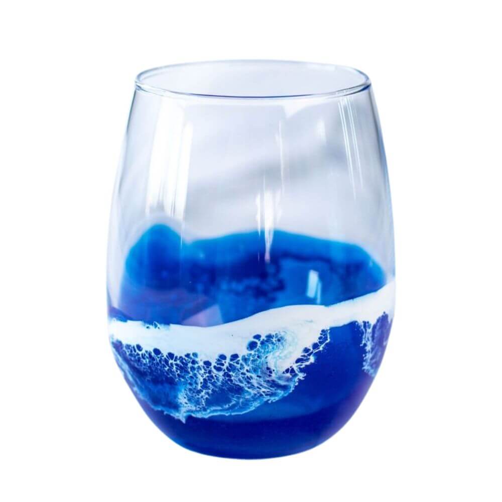 Ocean Waves Stemless Wine Resin, Wine Coastal Glass