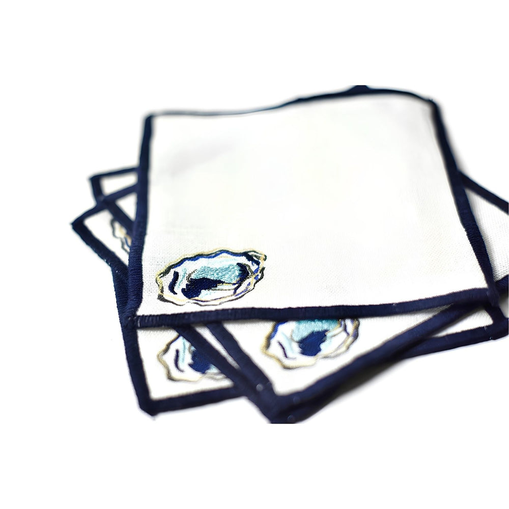 Oyster Cocktail Napkins Set of 4, Cloth Cocktail Napkins, Coastal Entertaining, Reusable Fabric Napkins, Coastal Table Decor