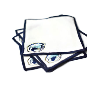 Oyster Cocktail Napkins, Embroidered Cloth Napkins, Coastal Party Napkins, Reusable Cocktail Napkins, Oyster Table Linens
