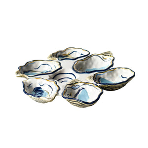 Ceramic Oyster Platter, Half Dozen Oyster Serving Tray, Seafood Serving Dish, Coastal Tableware