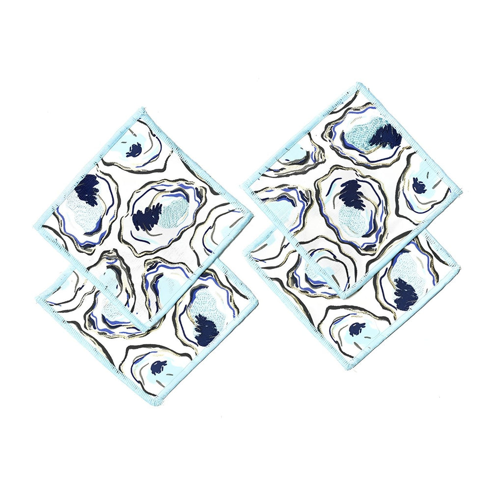 Oyster Print Cocktail Napkins Set of 4, Reusable Cloth Cocktail Napkins, Coastal Entertaining, Oyster Table Linens, Coastal Home Decor
