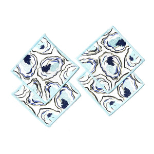 Oyster Print Cocktail Napkins Set of 4, Reusable Cloth Cocktail Napkins, Coastal Entertaining, Oyster Table Linens, Coastal Home Decor