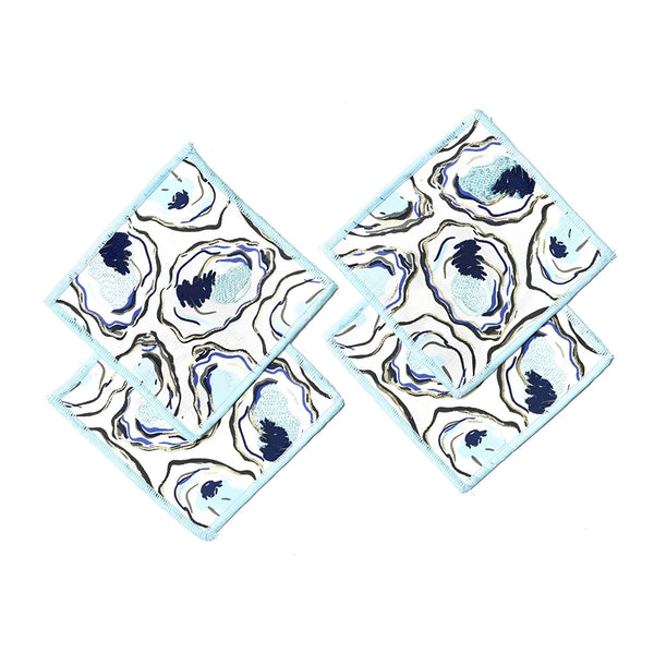 Oyster Print Cocktail Napkins Set of 4, Reusable Cloth Cocktail Napkins, Coastal Entertaining, Oyster Table Linens, Coastal Home Decor
