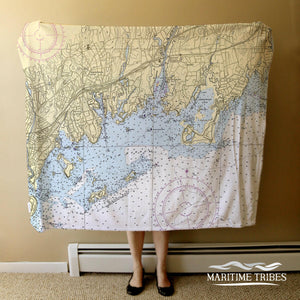 Nautical Chart Blankets, Connecticut Coastal Maps