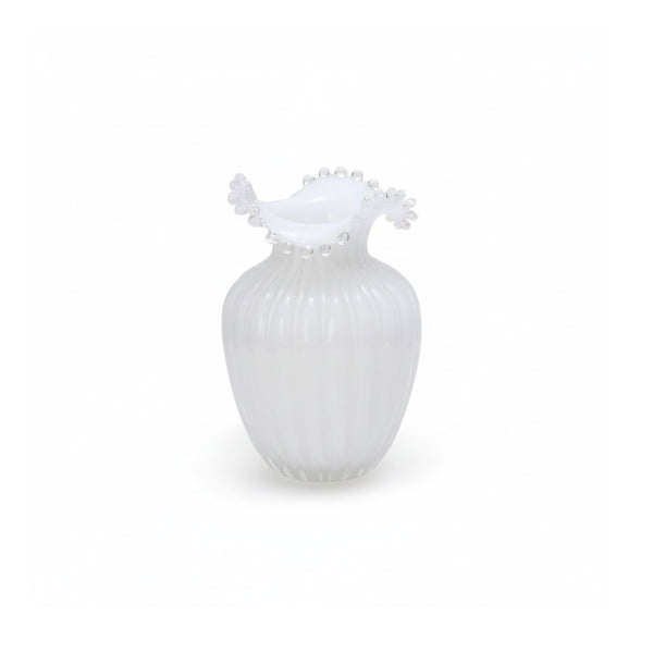 Pearl white glass vase with smooth glossy finish