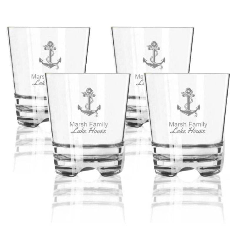 Personalized Old Fashioned Glasses, Choose Your Nautical Design, Unbreakable Acrylic Drinkware Sets New England Trading Co   