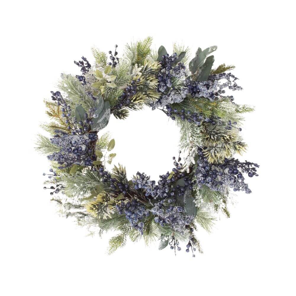 Blueberry Frosted Pine Wreath 24"