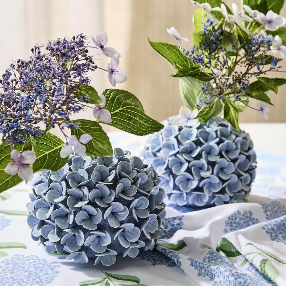 Blue Hydrangea Bud Vase & Candleholder, Porcelain, Coastal Decor