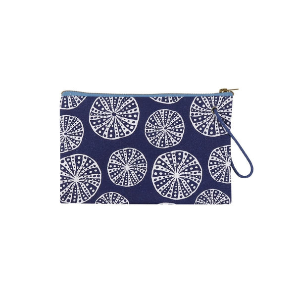 Stylish cotton wristlet with beach-themed urchin texture, perfect for carrying daily essentials hands-free during errands, travel, or casual outings.