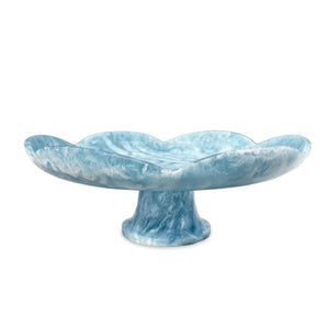 Coastal-inspired Amelia pedestal cake plate in aqua, made of resin, perfect for serving desserts and adding a beachy touch to your table decor