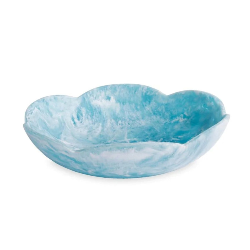 Large bowl resin platter in aqua, sculptural Amelia design, perfect for coastal-inspired entertaining