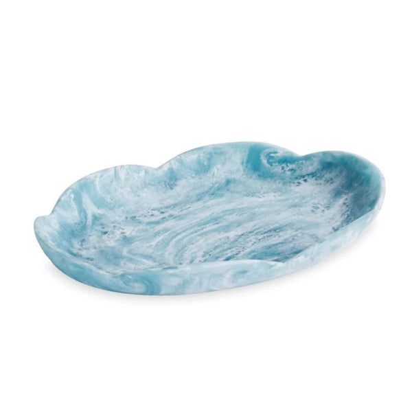 Resin Amelia large oval platter, aqua color, functional and decorative for coastal tables